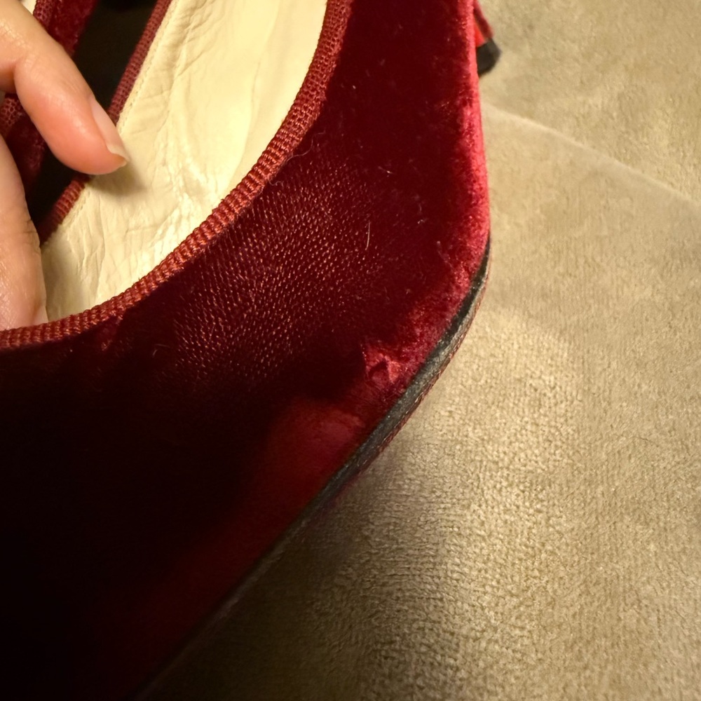 Christian Louboutin Burgundy Velvet Pointed Flats - Picture 3 of 8